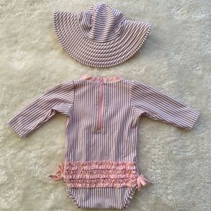 Ruffle Butts Rashguard Suit & Sun hat Set